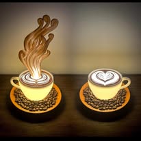 Deux décorations 3D lumineuses en forme de tasses de café par 3DM Canada