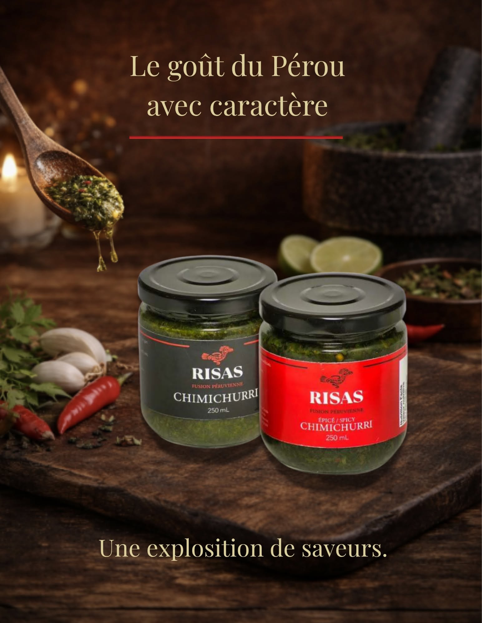 Pots de chimichurri Risas Fusion péruvienne, classique et épicé, présentés par Coup de cœur Culinaire