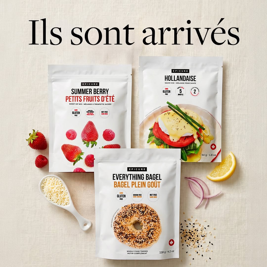 Produits Épicure : Petits fruits d’été, sauce hollandaise et Bagel plein goût