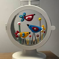 Composition décorative avec oiseaux colorés en verre de Pur Reflet