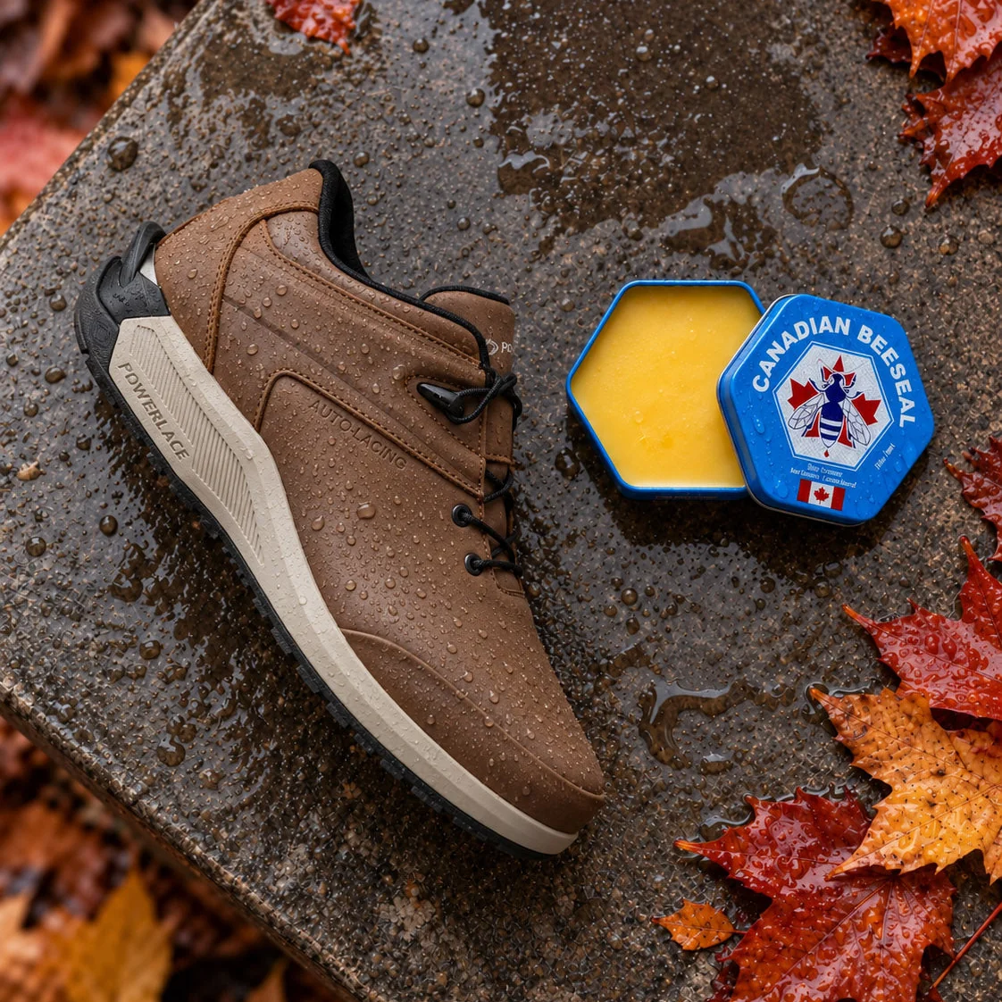 Chaussure brune Powerlace avec conditionneur pour cuir Canadian Beeseal